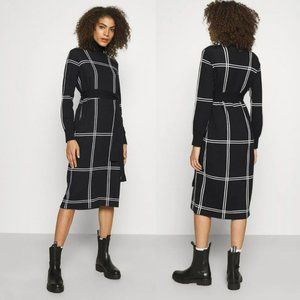 Barbour Aldora Dress Black White Windowpane Turtleneck Sweater Long Sleeve Belt